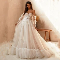 a line boat neck hy150 wedding dress for women 2022 floor length backless luxury tulle princess bridal gowns vestidos de novia
