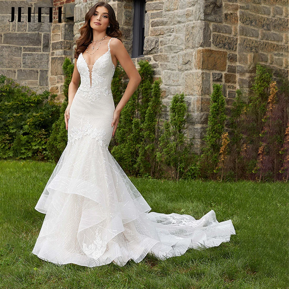 

Elegant Mermaid Wedding Dresses 2022 Lace Appliques Sexy V Neck Sleeveless Sweep Train Backless Bridal Gowns Vestidos De Novia