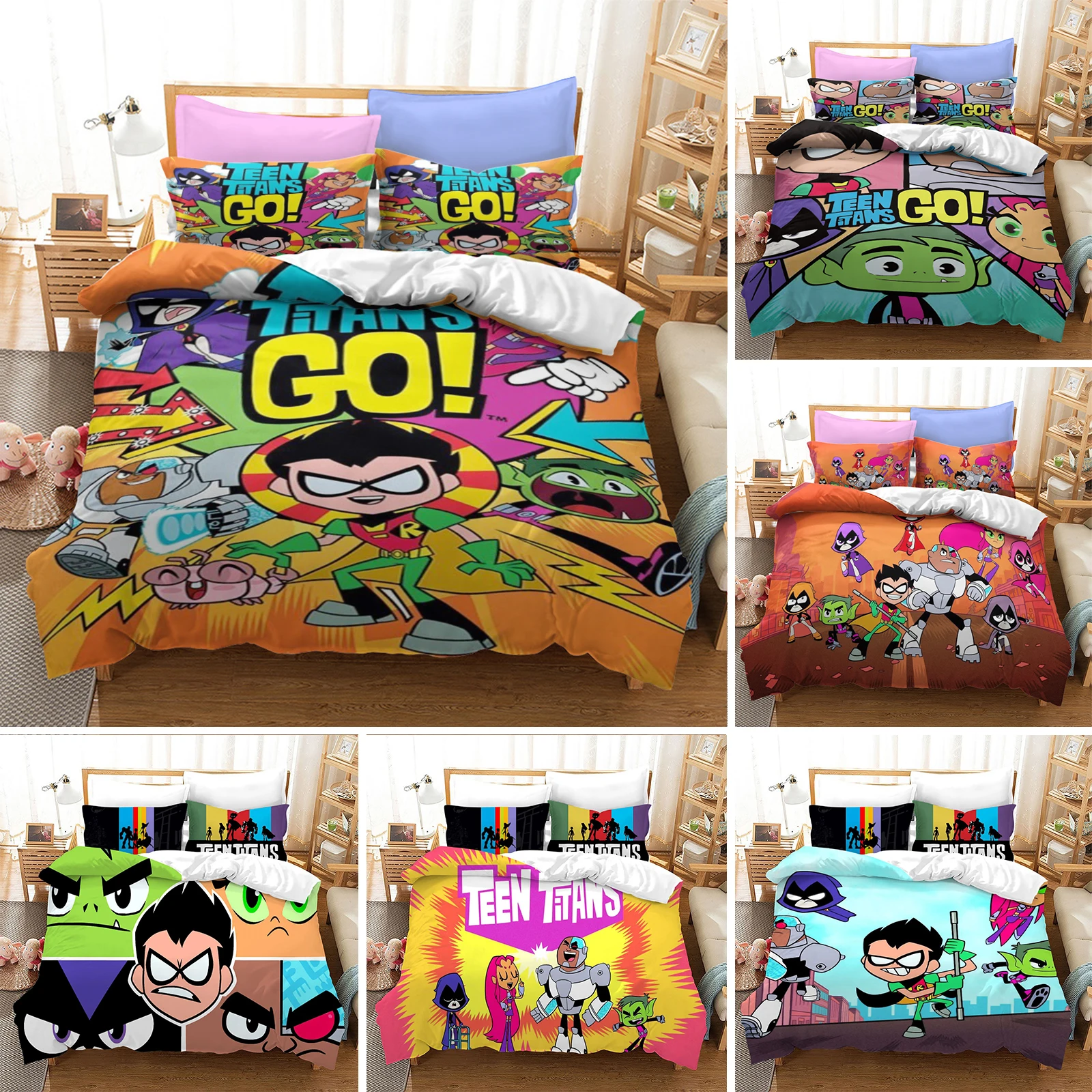 

Комплект постельного белья с мультяшным изображением подростков Titans Go, детское одеяло с 3D рисунком, Роскошный Королевский односпальный ком...