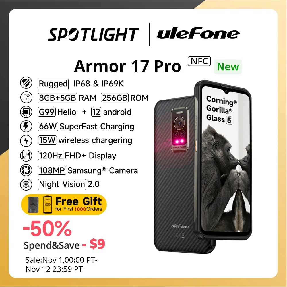 Cena Światowa Premiera Osłona Ulefone 17 Pro Wytrzymały Smartfon Noktowizor Helio G99 8GB 256GB Telefony Komórkowe 120Hz 108MP Android 12 NFC