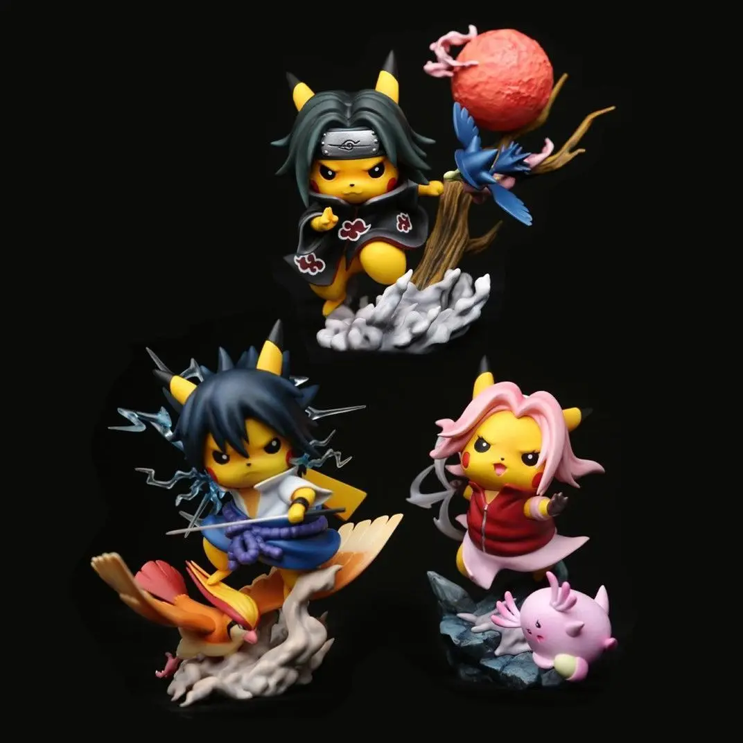 

15cm PVC Pokemon Anime Figurine Pikachu Cos Naruto Sasuke Uchiha Itachi Haruno Sakura Kawaii Model Collection Statue Gift