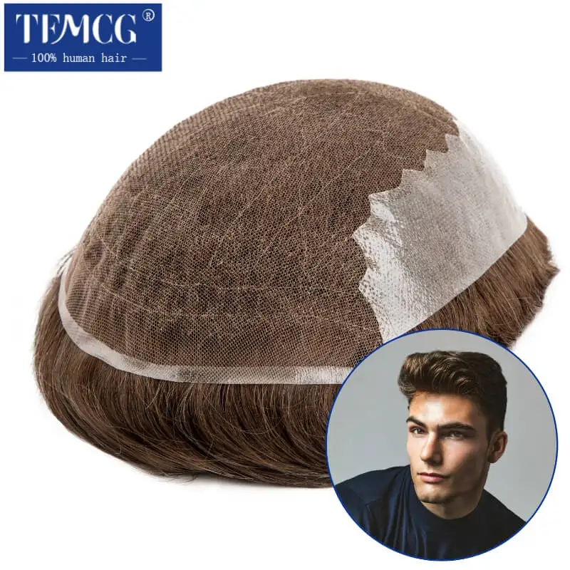 Swiss Lace Q6 Male Hair Prosthesis 100% Natural Human Hair Toupee Men Lace & Pu Hair System Unit 100% Density Wig For Men