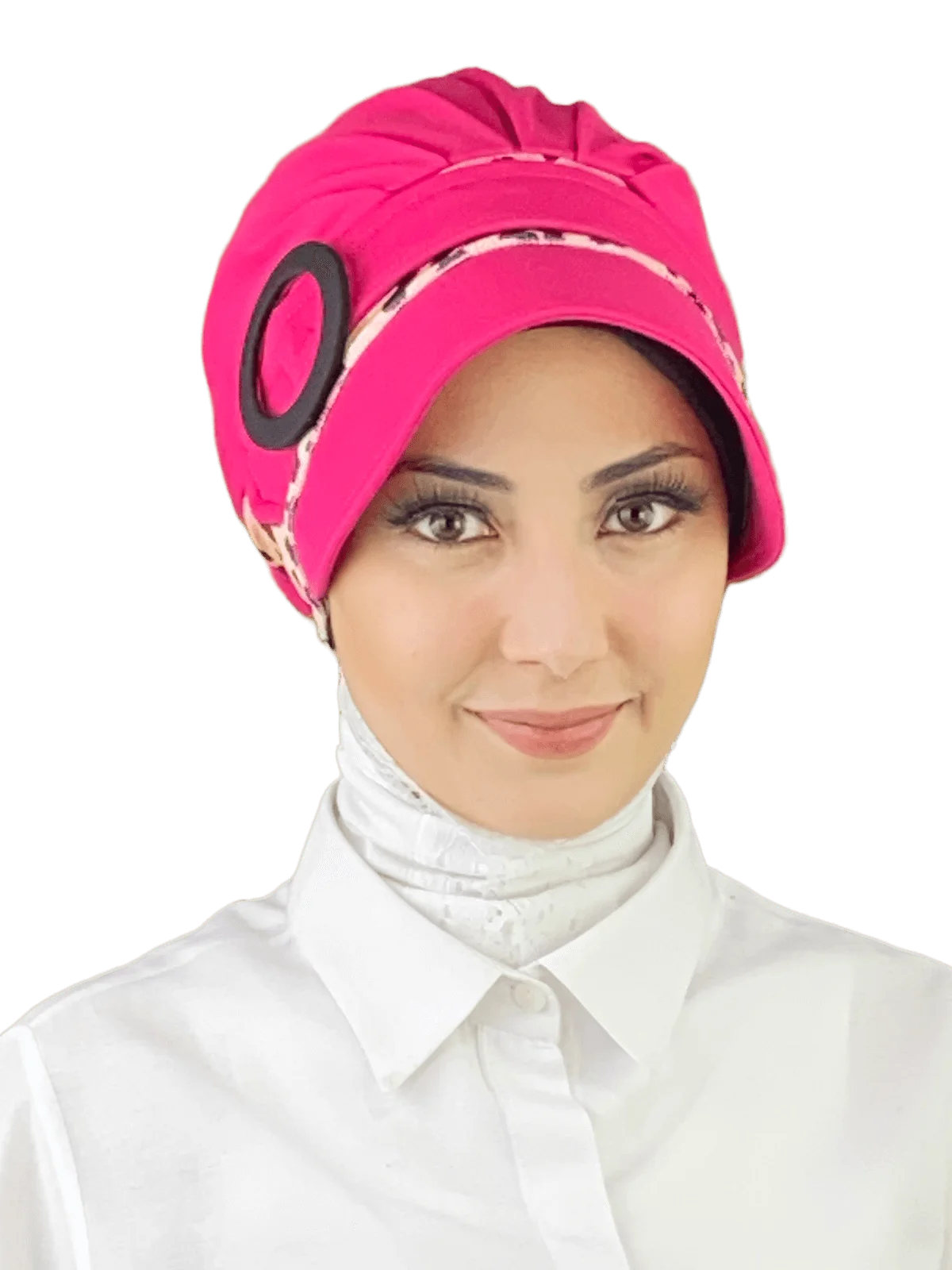 

Pink Jaguar Detailed Buckle Hat New Fashion Islamic Muslim Women Scarf Trend Headscarf Ready-to-Wear Bead Buckle Hat