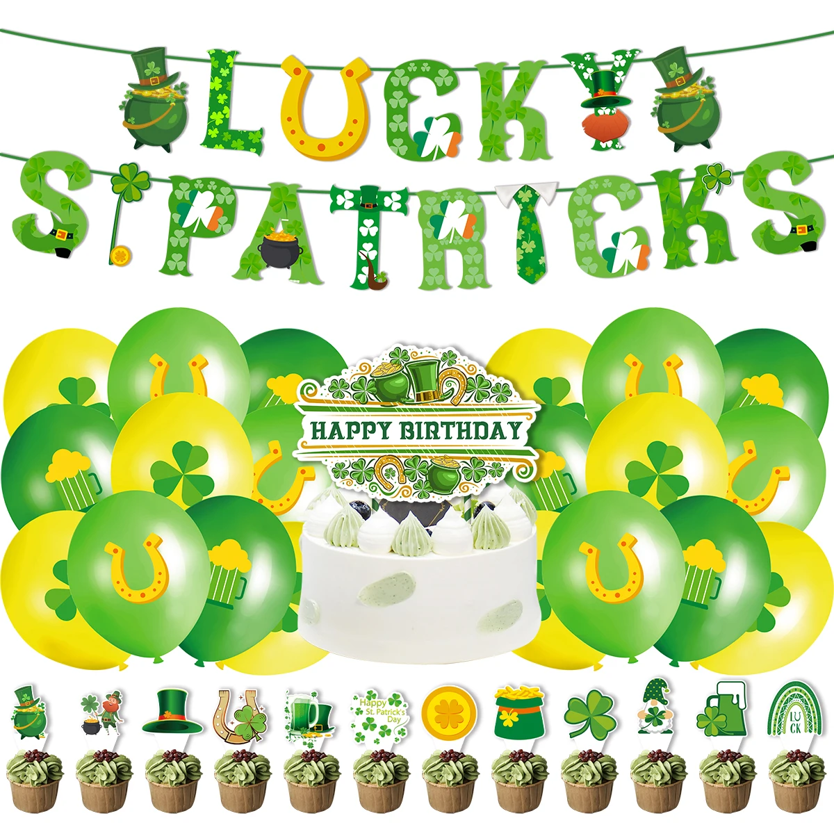 

1set Green Lucky Irish Shamrock Banner St Patrick's Day Shamrock Balloons Gift Irish Festival Party Decoration DIY Supplies