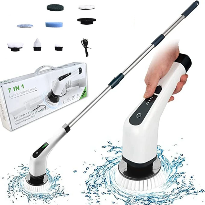 1pc Wireless Electric Spin Scrubber, Electric Shower Scrubber with 8  Replacement Brush Head, 2 Adjustable Speed, Bathroom Scrub Brush, Power Bathtub  Scrubber with Extension Long Handle for Bathtub,Tile, Floor, Bathtub,  Bathroom Cleaning