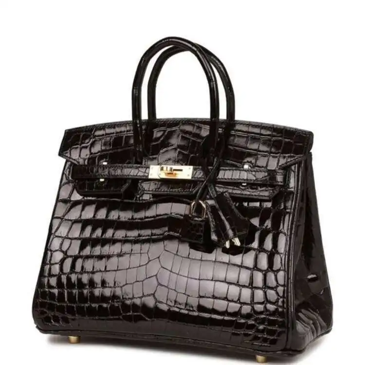 В Стиле S Birkin 25 Черный Блестящий Золотой АксессуАр Из Кожи КроКодила С Подкожной КлетКой Niloticus Копия 1: 1