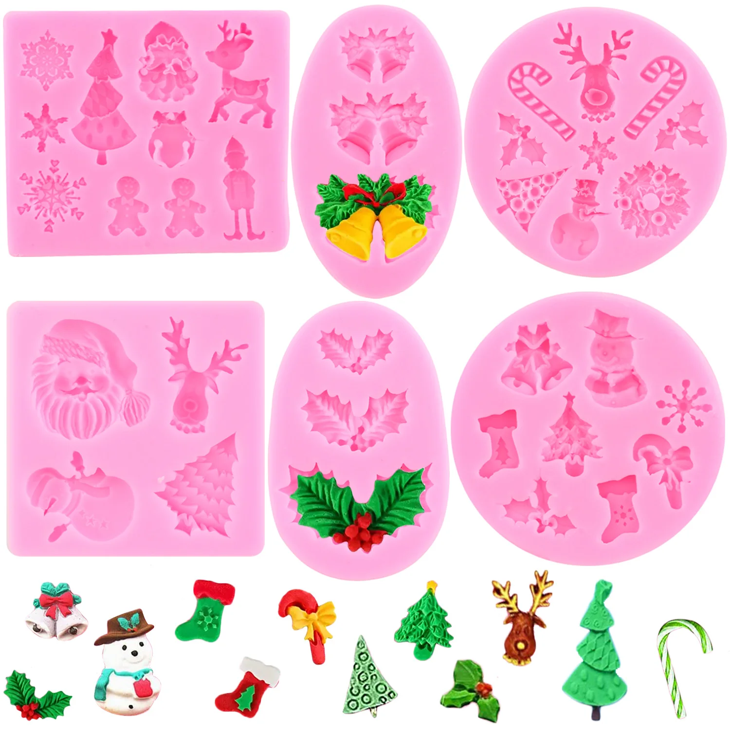 

3D Christmas Bell Silicone Mold Holly Leaf Fondant Molds Cake Decorating Tools Santa Claus Chocolate Candy Resin Clay Moulds