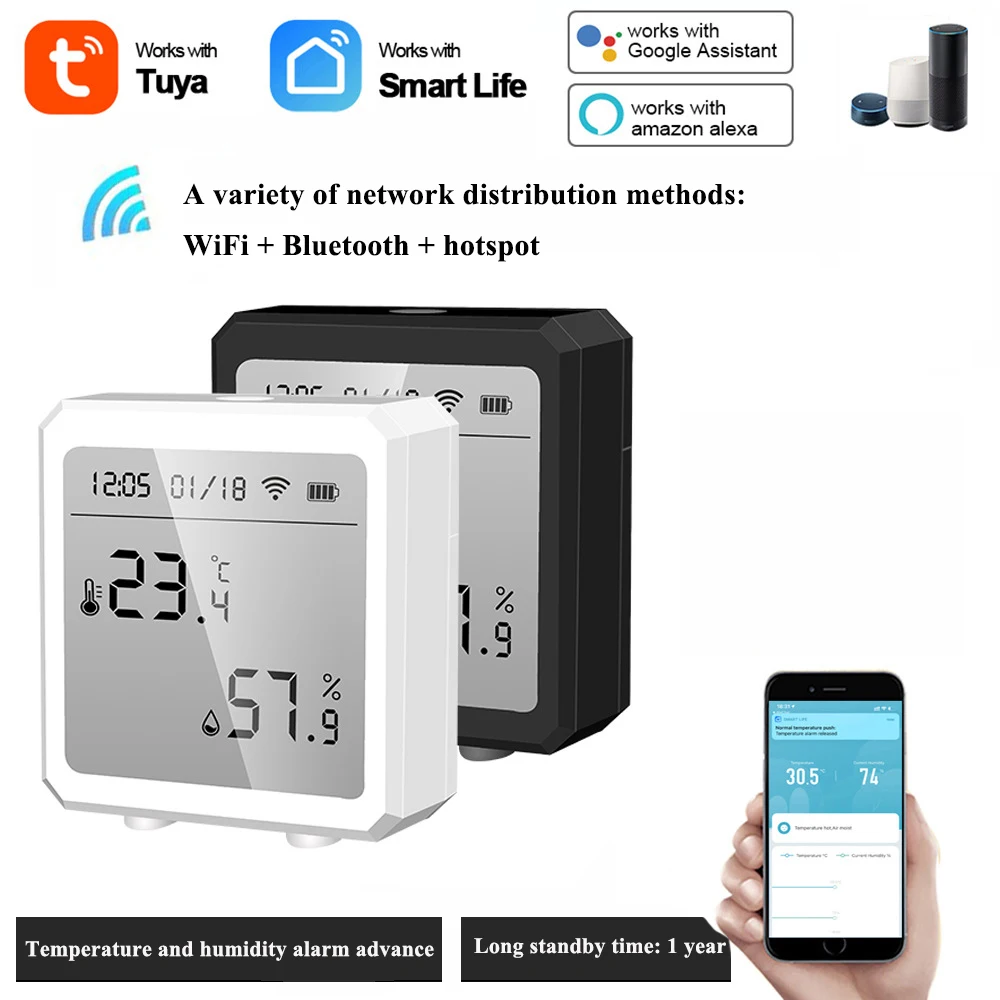 

Умный датчик температуры и влажности Tuya Wi-Fi, комнатный гигрометр, термометр, детектор, дистанционное управление, Поддержка Google Home