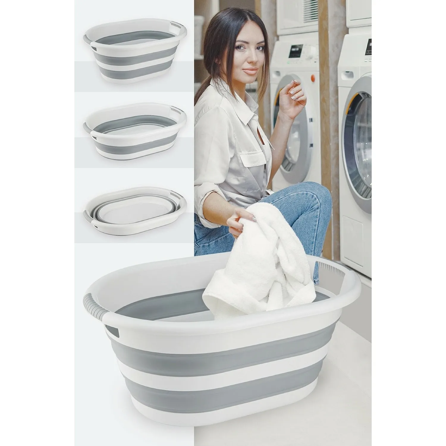

Folding Laundry Basket And Folding Bucket Portable Retractable Silicone Plastic 25 Lt And 12 Lt Home Bathroom Storage Organizer