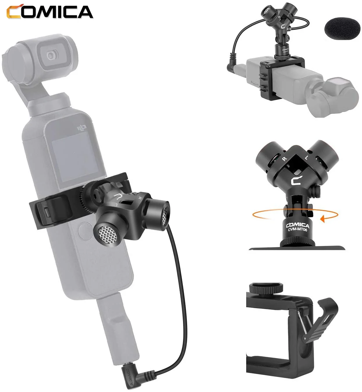 

Comica CVM-MT06 Osmo Pocket Microphone XY Stereo Osmo Pocket Mic with Square Holder 180°Adjustable Recording DJI OSMO Accessory