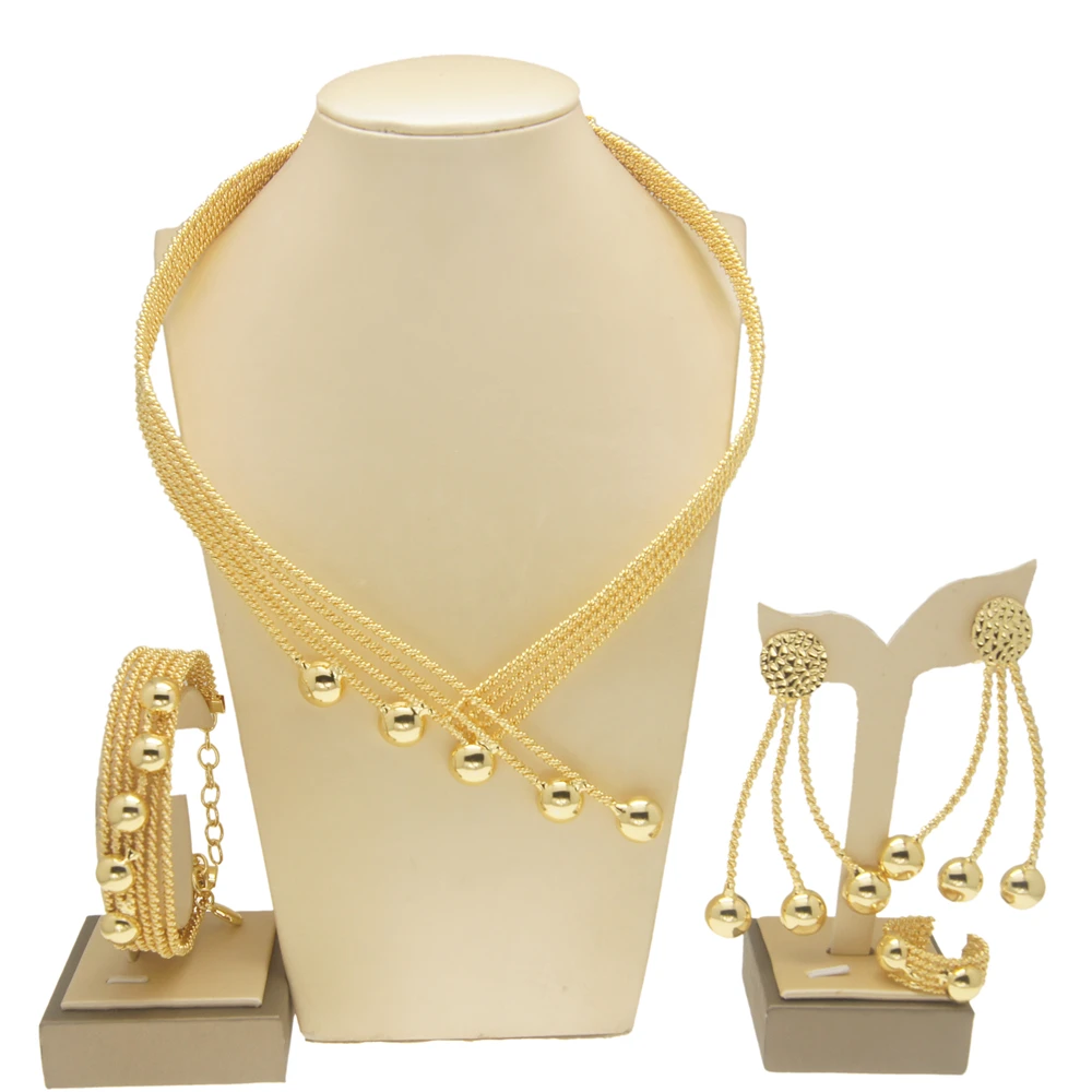 Ювелирные наборы для женщин браслеты серьги кольца покрытые 24-каратным