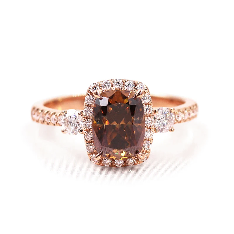 Tianyu Gems 6x8mm Elongated Cushion Champagne Halo Rings 14k 18k Rose Gold Moissanite DEF Diamonds Women Wedding Engagement Ring
