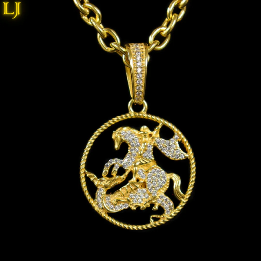 

Pendant of St. George studded on the Rim in Old Currency Eternal Guarantee in Color! 18K Gold identical men's pendants