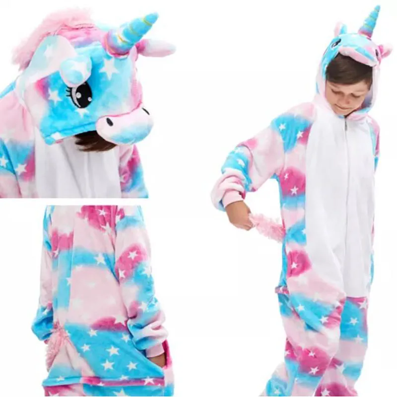 Family Kigurumi Pajamas Pink Stars Unicorn Animal Onesie Cosplay Costume Pajamas For Kids and Adults