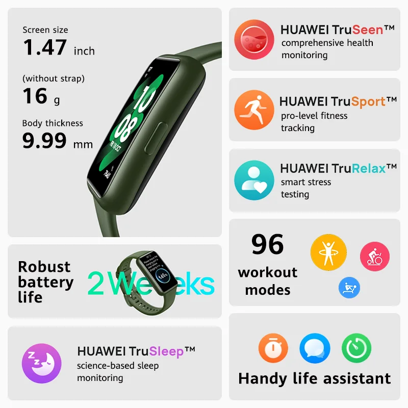 НОВЫЙ Huawei Band 7 Smart Blood Oxygen 1 47 'ɺMOLED-экран Датчик сердечного ритма Smartband 2 недели