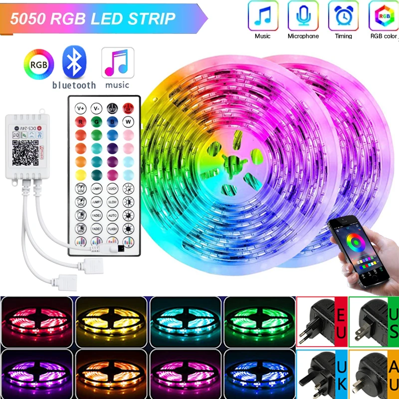 24V LED Strip Lights Bluetooth RGB 5050 LED Light Type with App Control USB Music Sync TV Background Lighting for Bedroom 1M-50M