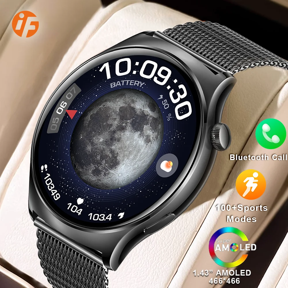 

INNOFOVO Smart Watch Women 1.43" AMOLED Display Bluetooth Call Smartwatch Voice Calling Stainless Steel Smart Watches for Men