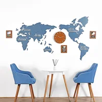 130cm big creative 3D DIY custom wooden photo frame wall clock world map Nordic style