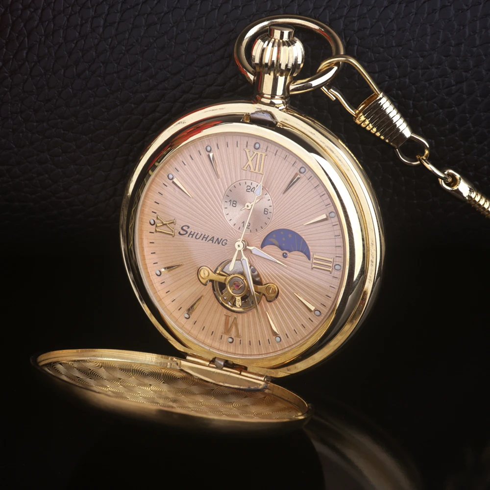 Vintage Mechanical Men's Pocket Watch Roman Numeral Display Personalised Necklace Pendant with Chain Gifts