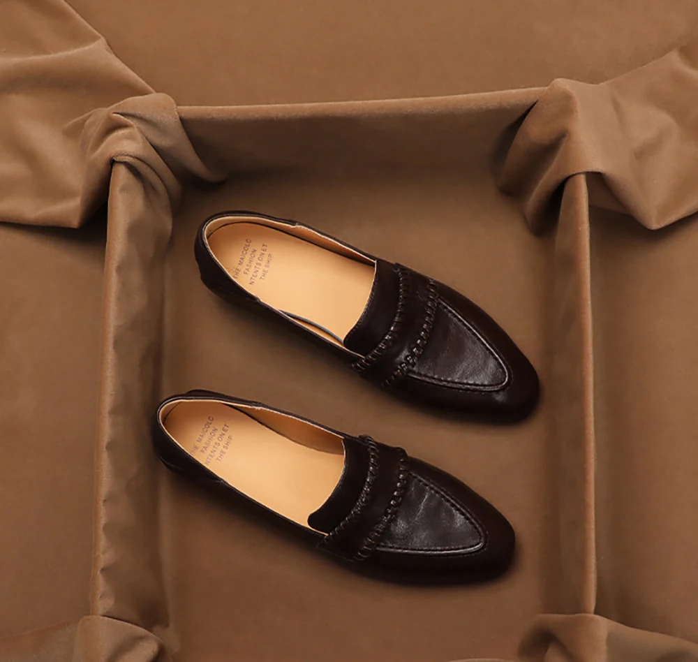 Фото Женские летние универсальные лоферы SHOEBOX Retro из мягкой овечьей кожи, низкие кожаные туфли на толстой подошве для повседневной носки №5