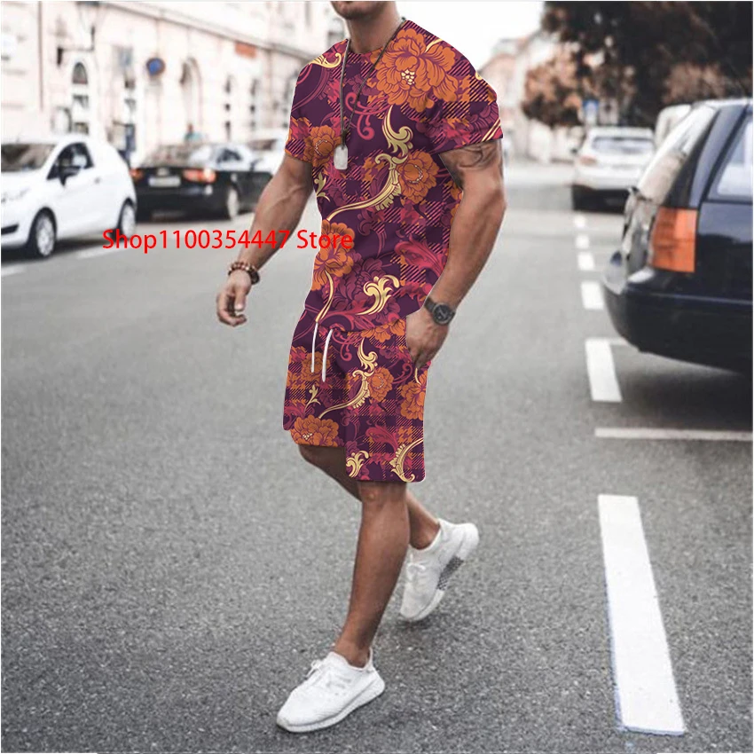 

Men Clothing Set Hd Digital Printing Mens Joggers Set Polyester Two Piece Set Summer Sport Wear Men Outfit Set Sports Shorts
