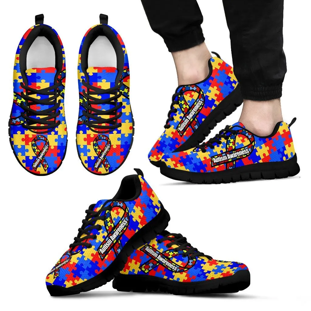 

ELVISWORDS Autism Awareness Black For Women And Men Sneakers Custom Shoes Sneaker Flat Running Shoes zapatillas de deporte