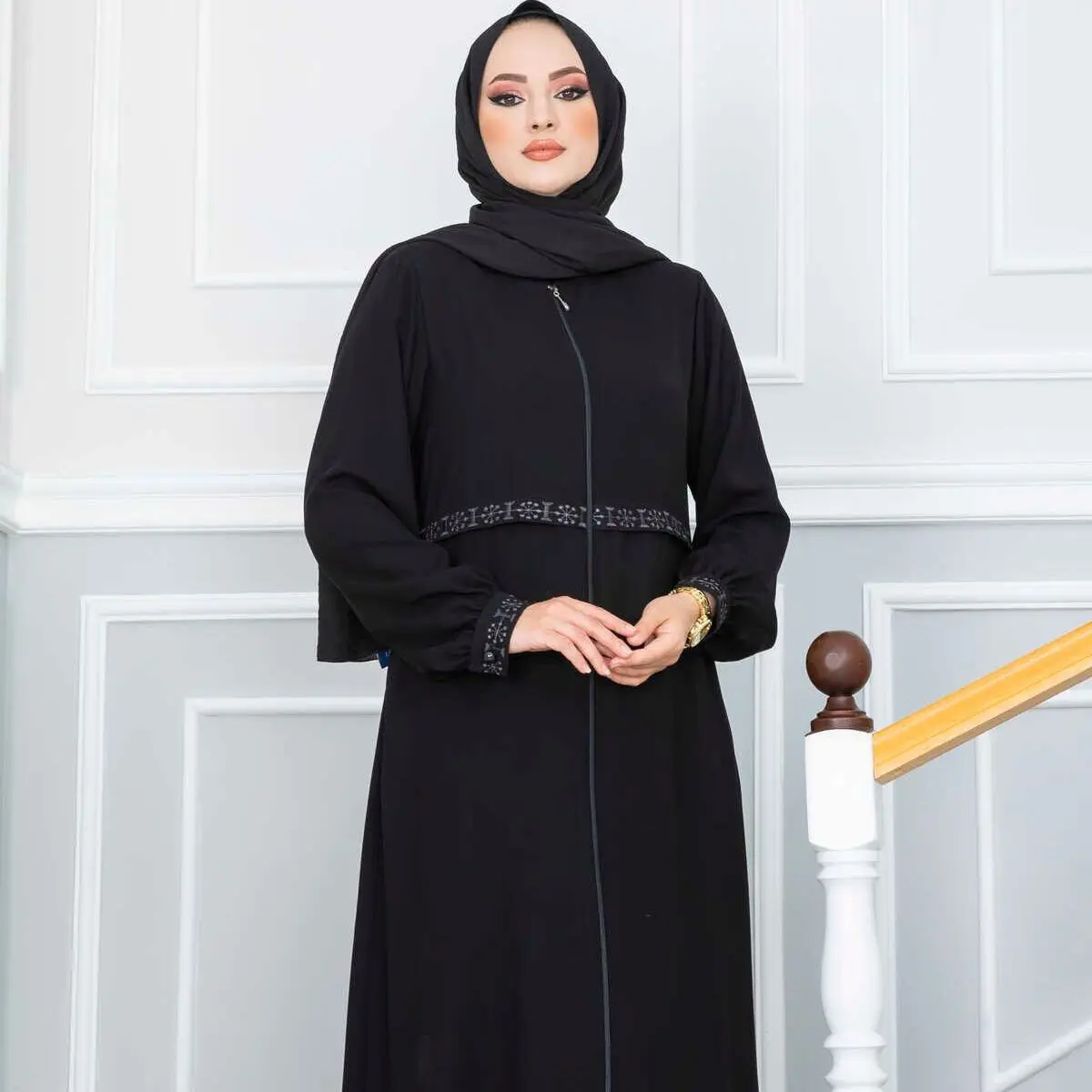 Zippered Embroidered Hijab Abaya Dress Turkey Muslim Fashion Islam Clothing Dubai Istanbul Istanbulstyles 2022