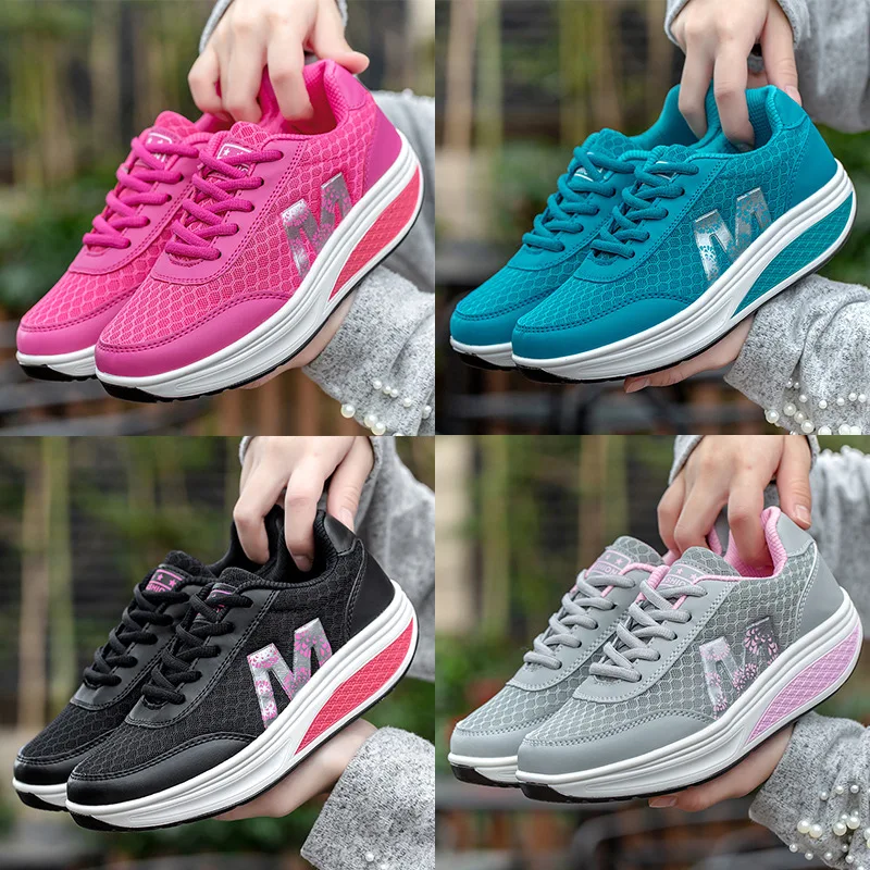Fashion Women's Wedge Shoes Lace-up Lightweight Breathable Hard-wearing Sneakers Walking Platform Casual Garden Shoes