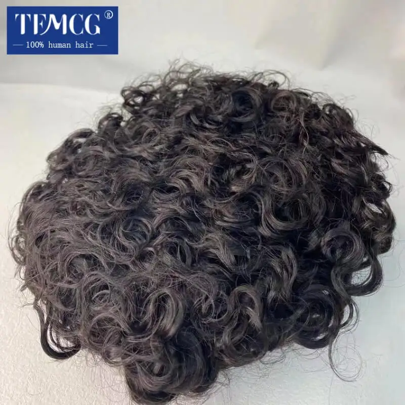 Australia 20mm Curly Hairpiece  Male Hair Prosthesis Men Toupee 100% Natural Human Hair Toupee Male Wig Exhuast Systems Men Wig