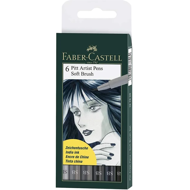 

Faber-Castell 6 Pitt Artist Pen Manga Drawing Pen Set Soft Brush Gray Shades