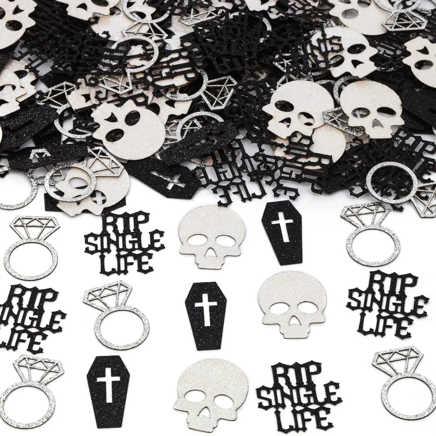 Готические конфетти RIP Single Life для девичника: черепа, гробики, бриллиантовые кольца. Украшения для стола на девичник, свадебный душ, свадебный декор. (art.: 3920dcbd3c36f) - 3920dcbd3c36f