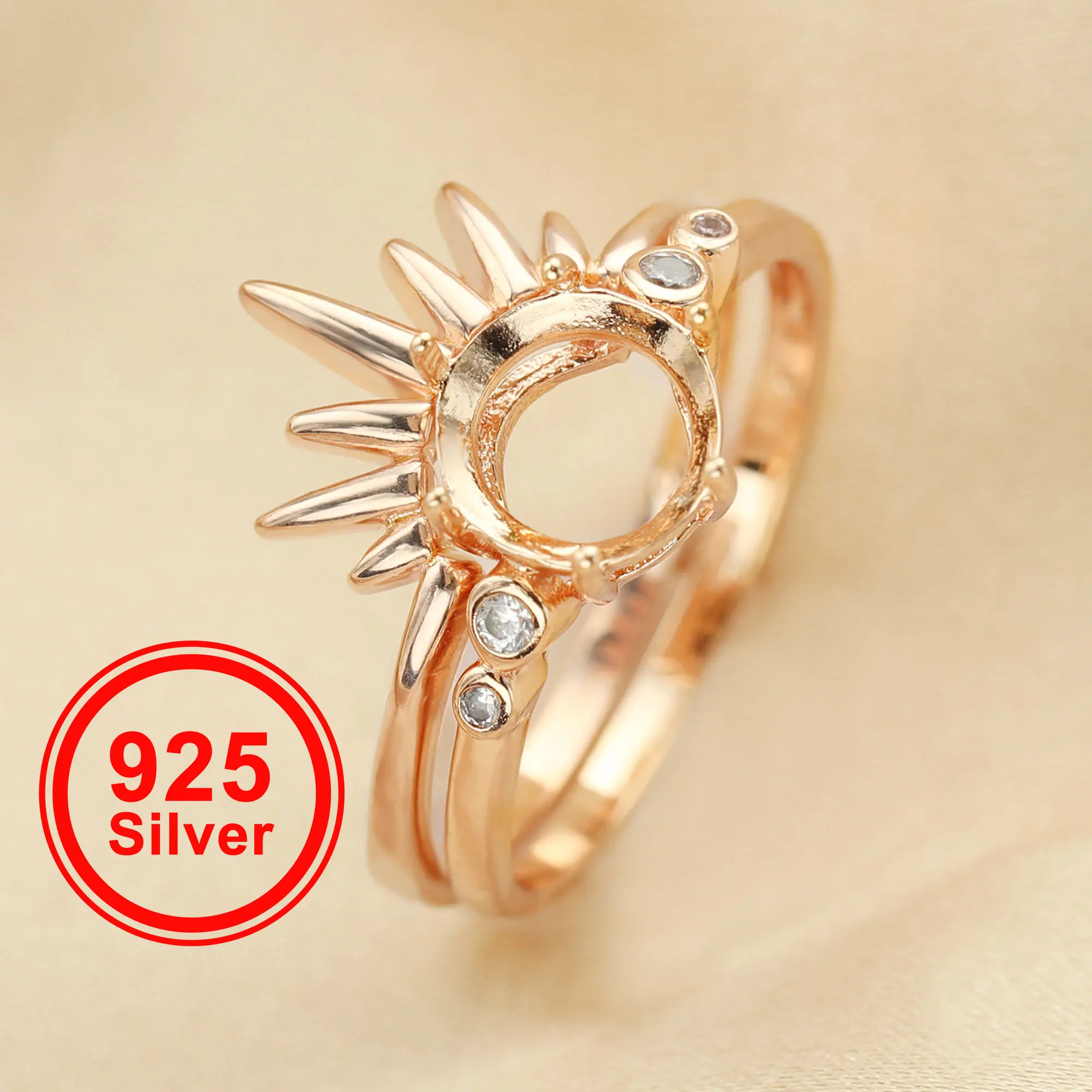 

8MM Round Prong Ring Settings,Stackable Solid 925 Sterling Silver Ring,Rose Gold Plated Art Deco Stacker Ring Band 1294425