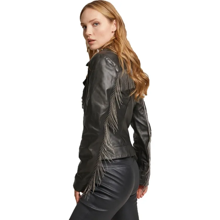 Черные женские кожаные пальто 