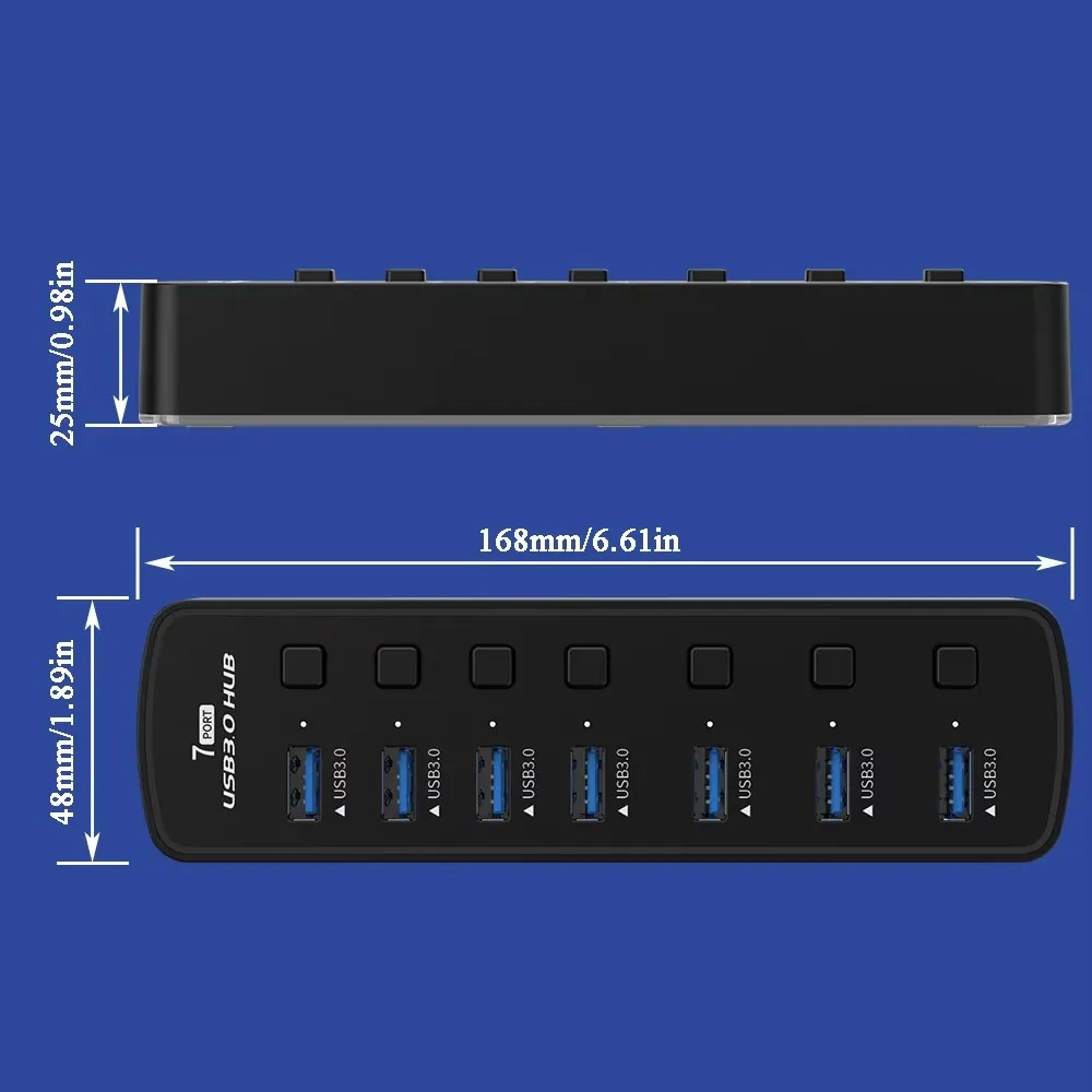 USB-хаб на 7 портов USB 3.0, 5 Гбитс, высокоскоростной USB-разветвитель с индивидуальными переключателями вклвыкл для ПК, компьютерных аксессуаров, SSD, RGB USB-хаб (art.: 3920d9ef7efb3) - 3920d9ef7efb3