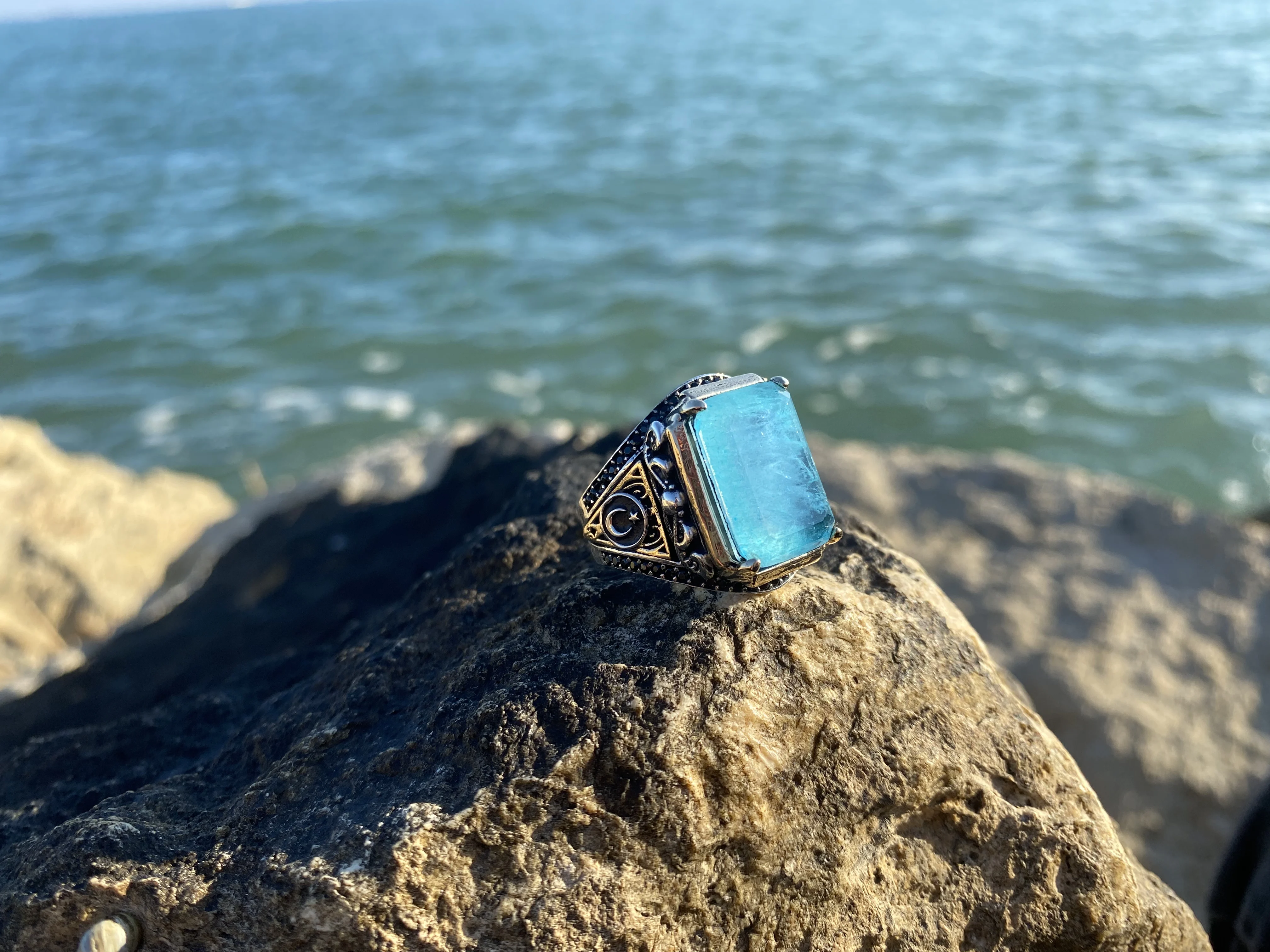 Bague en pierre de Tourmaline Turquoise argentée, design spécial, mode turque, qualité supérieure, bijoux faits à la main, cadeau