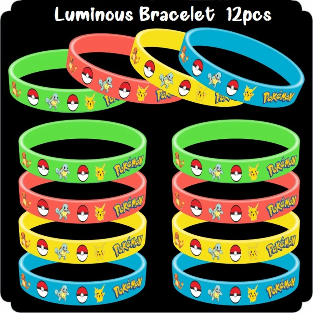 

12pcs Pokemon Bracelet Anime Pocket Elf Pikachu Children Cartoon Silicone Wristband Bracelets Cosplay Accessoires Party Gifts