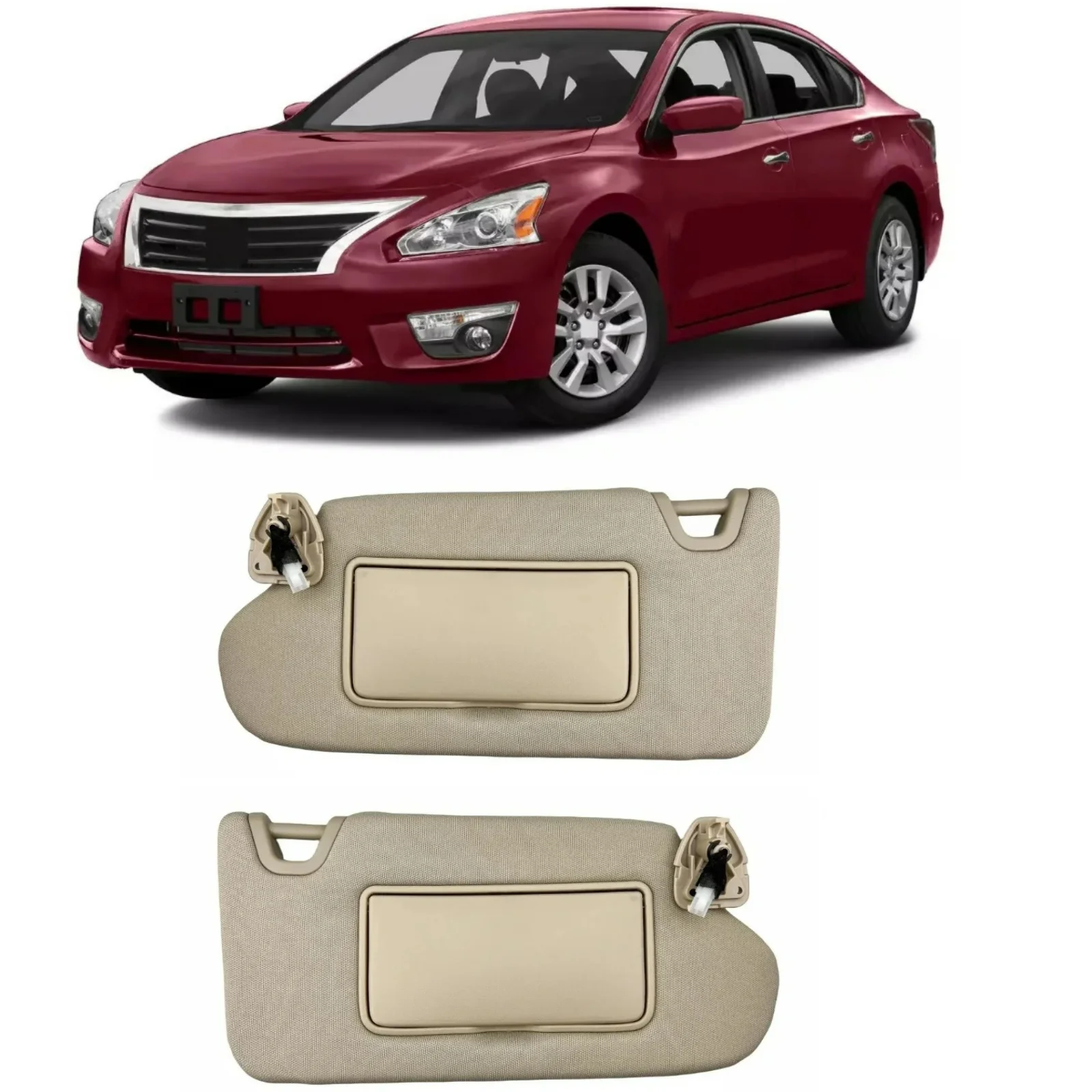 Комплект солнцезащитных козырьков с подсветкой для Nissan Altima 2013-2018 бежевый и серый