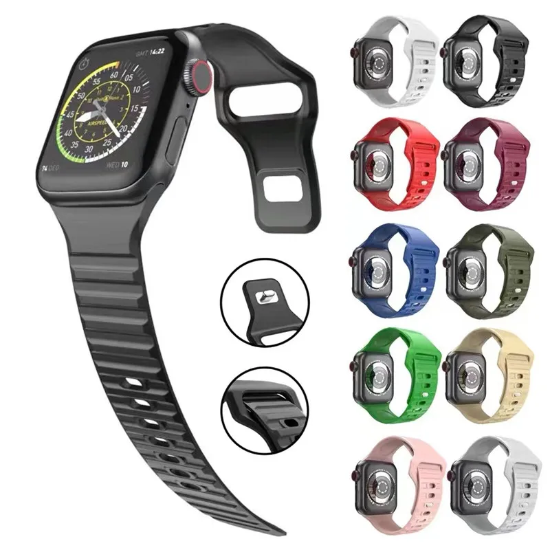 

Sports Silicone Strap for Apple Watch Ultra 49mm Soft Watch Band Bracelet for iWatch Series 8 7 SE 6 5 4 3 38/40/41/42/44/45mm