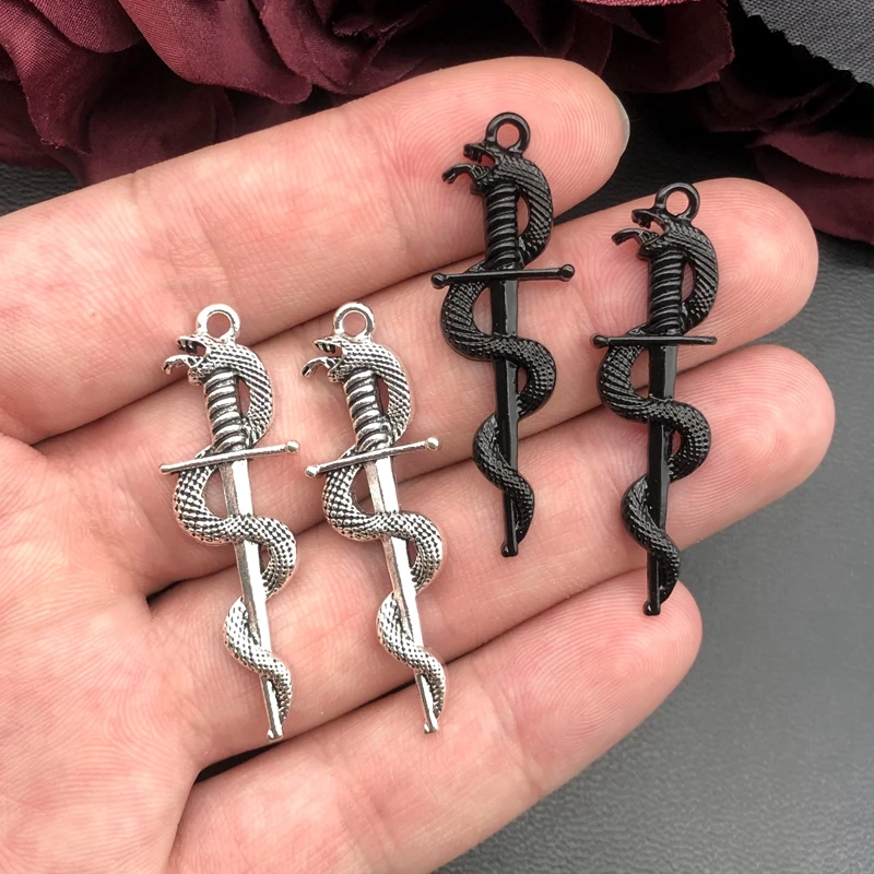 

5pcs 15x45mm Snake Sword Pendant, Snake Charm, Dagger Charm,Snake Pendant, Ornaments for Making DIY Jewelry Accessories