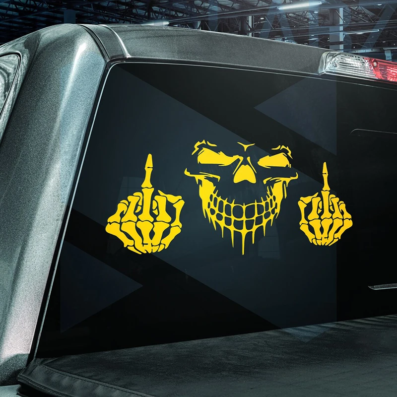 Виниловые наклейки с изображением черепа и среднего пальца забавные мультяшные