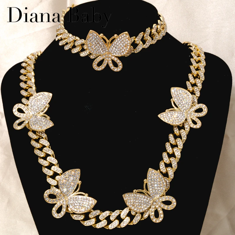 

CHARMOMENT Cuban Chain Men Women's Jewelry Sets Silver Gold Butterfly Double Curb Cuban Zinc Alloy Weaving Chain Wedding Gifts