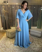 ms sky blue chiffon evening dress a line v neck floor length mother of bride dress simple long prom party gowns 2022 plus size