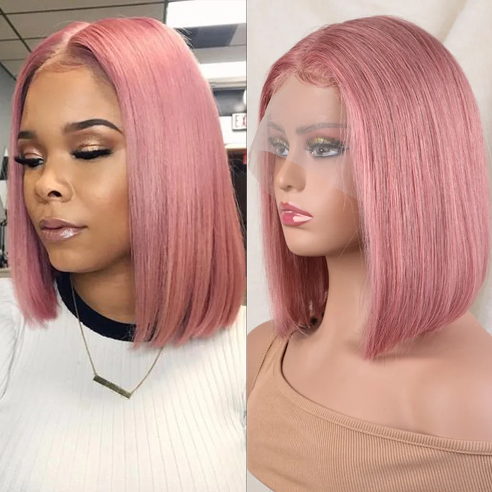 Short Bob Pink Wig Lace Front Human Hair Wigs For Women Brazilian Ginger Transparent Lace Front Wig T Part Lace Human Hair Wig