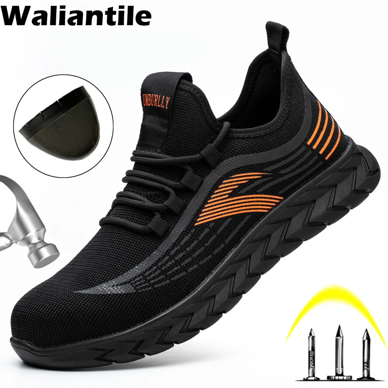 

Waliantile Lightweight Safety Shoes Men For Work Industry Indestructible Working Boots Puncture Proof Steel Toe Safety Sneakers