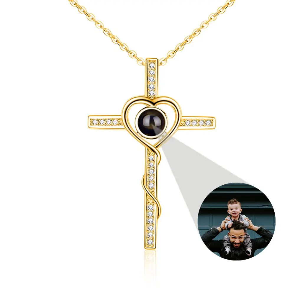 Projection Photo Necklace Personalized Custom Photo Necklace for Women Vintage Dainty Choker Cross Heart Pendant Elegant Jewelry