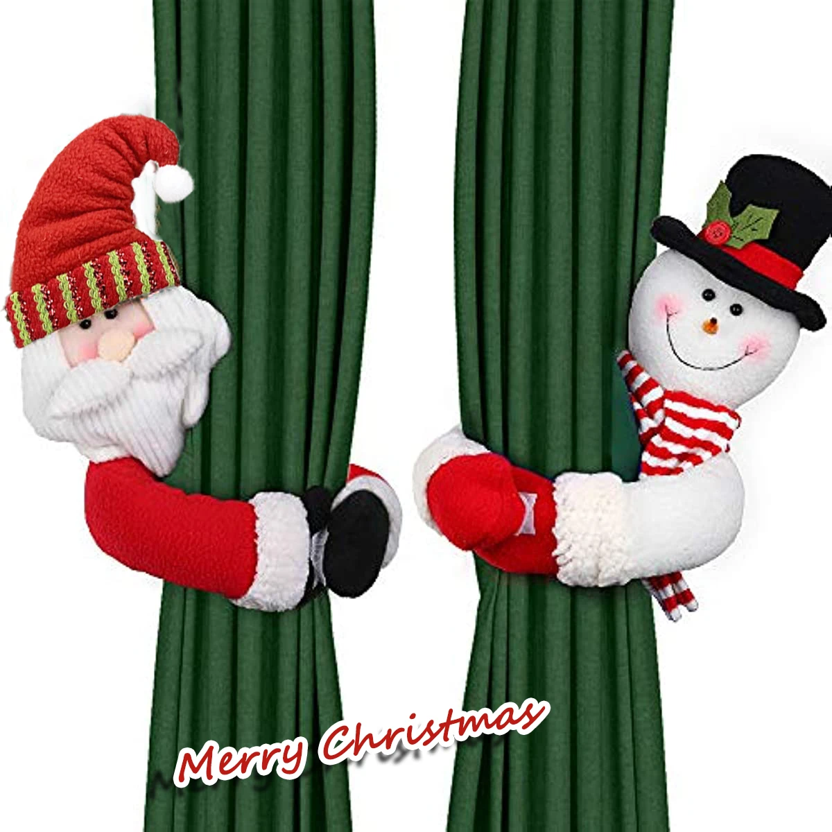 

Christmas Curtain Buckle Tieback Set of 2, Santa Snowman Curtain Holder Doll Holdback Fastener Clamp Window Topper Decorations