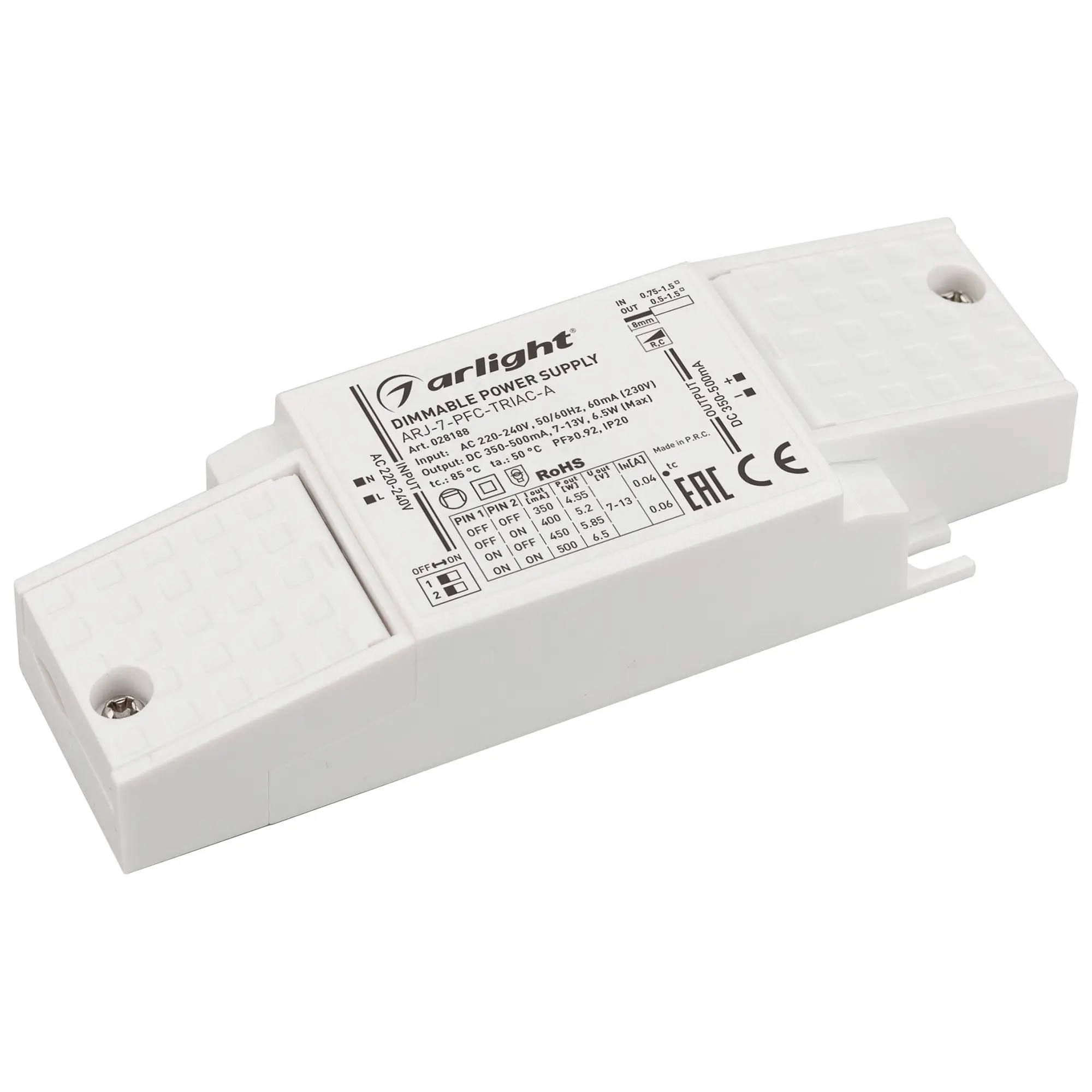 028188 Блок питания ARJ-7-PFC-TRIAC-A (7 Вт 350-500 мА) (Arlight IP20 пластиковый 5 лет) 1 шт.
