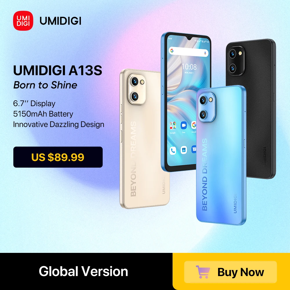 Смартфон UMIDIGI A13S Android 6 7 дюйма HD + дисплей глобальная версия 4 ГБ 32 сотовый телефон