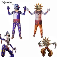 p jsmen anime sundrop fnaf cosplay costumes sun moon clown freddie kids boys girls bodysuit mask carnival party jumpsuit