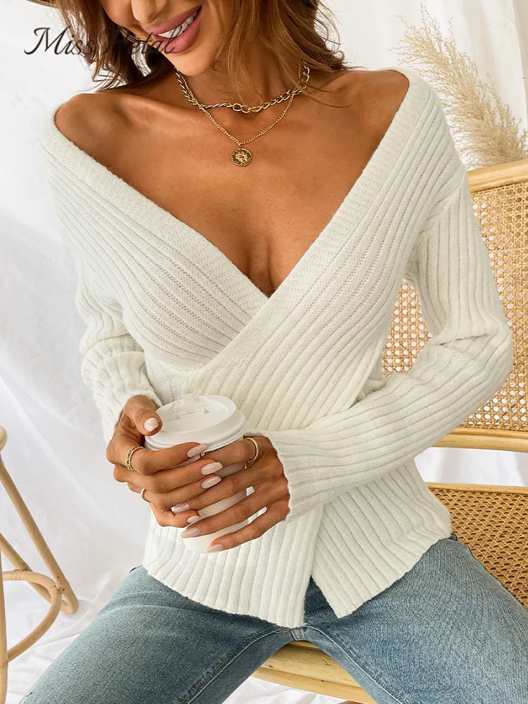 

Женский облегающий свитер MISS PETAL, бежевый Повседневный пуловер с V-образным вырезом и длинным рукавом, верхняя одежда, весна-осень 2022